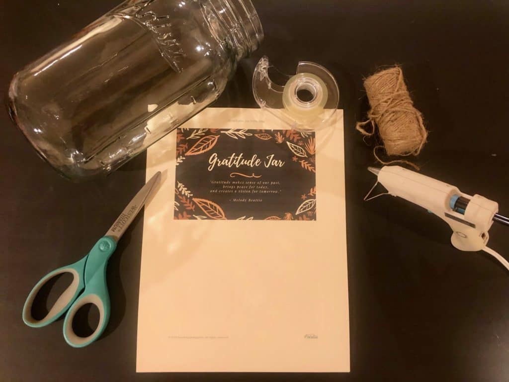 Supplies needed for how to make a gratitude jar